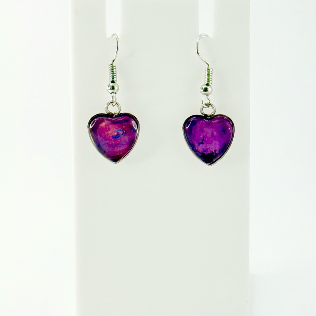 Elegant Heart-Shaped Pink And Purple Earrings